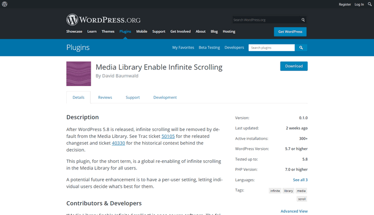 Media Library Enable Infinite Scrolling